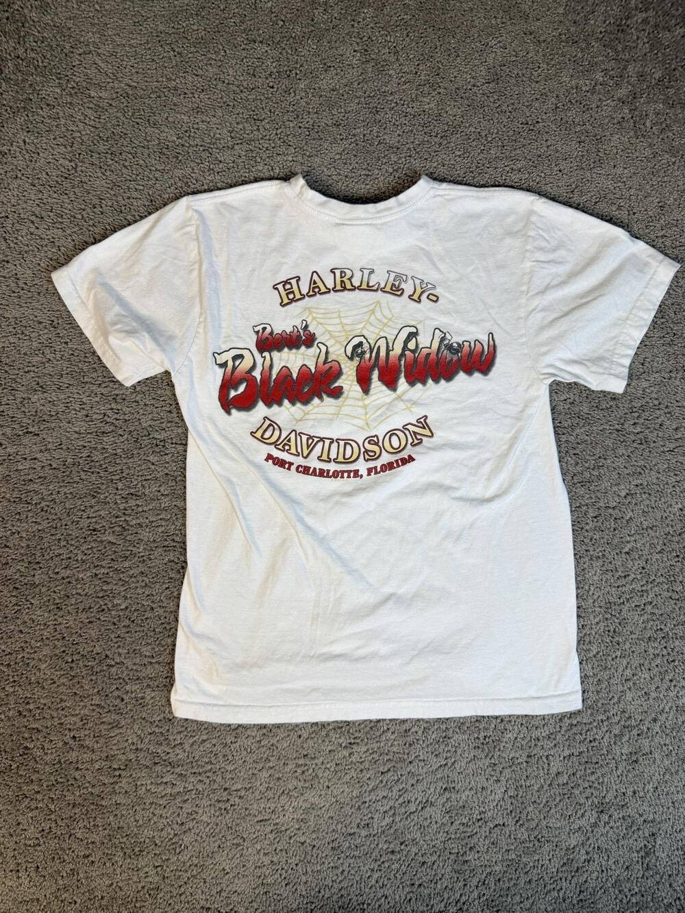 Harley-Davidson Shirt Mens M White Black Widow Port Charlotte Graphic Crew Neck